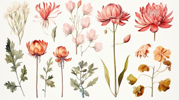 Illustrazioni botaniche dell'annata dell'acquerello
