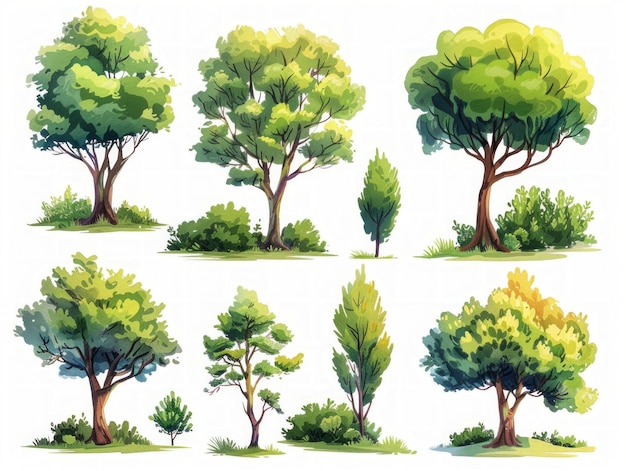 Illustrazioni contemporanee di alberi di sandalo su sfondo bianco AI generativa