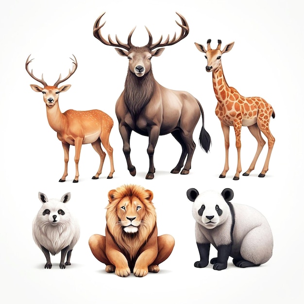 Illustrazioni di animali su sfondo bianco