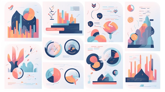 Illustrazioni di concetti aziendali Collezione di scene con uomini e donne che prendono parte ad attività aziendali Ricerca di strategie aziendali Icone di illustrazione aziendale