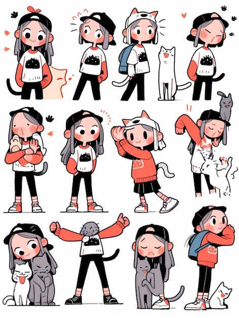 illustrazioni di personaggi dei cartoni animati di una donna con diverse espressioni generative ai
