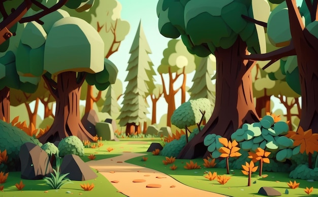 Illustrazioni di sfondo di un cartone animato foresta per i bambini in stile cartone animato ai generati