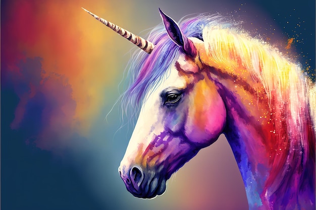 illustrazioni digitali di un fantastico unicorno carino colorato