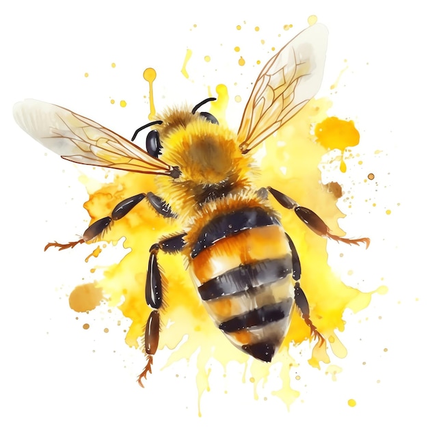 Illustrazioni generative dell'acquerello AI di un'ape mellifera su sfondo bianco