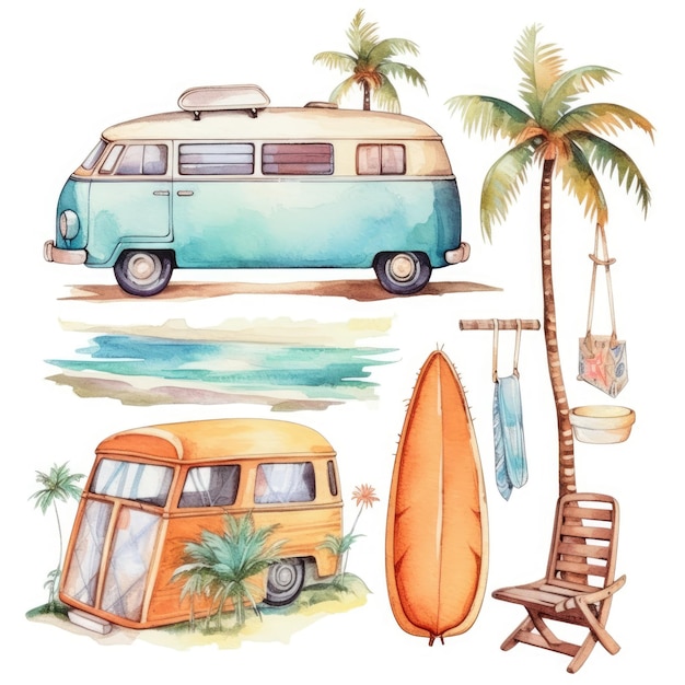 Illustrazioni isolate separatamente di clipart di vacanza di colore tenue dell'acquerello
