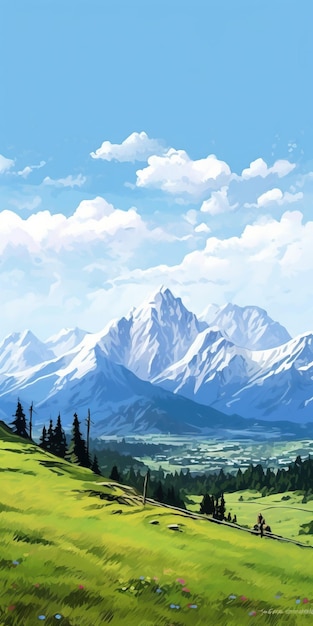 Illustrazioni moderne di montagna ai immagine generata su sfondo bianco