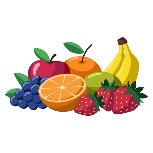 Illustrazioni vettoriali colorate di frutta Gruppo realistico e vibrante su bianco