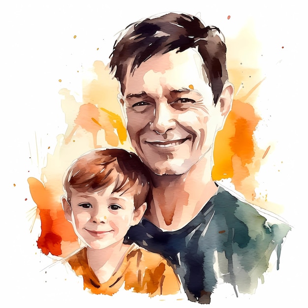 Ilustracao de pai e filho feliz estilo aquerela