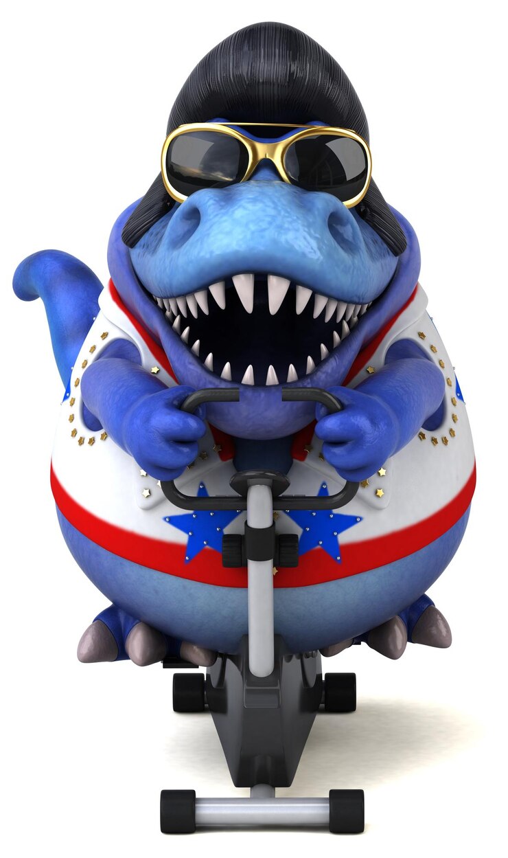 Photo ilustrasi kartun 3d yang menyenangkan dari rocker trex
