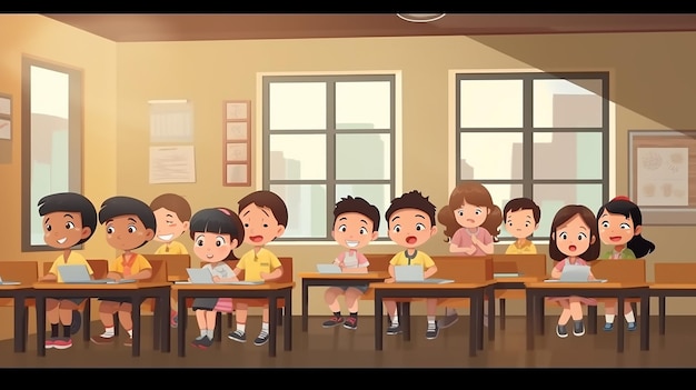 imagen de grupo de nenes asiaticos en clase