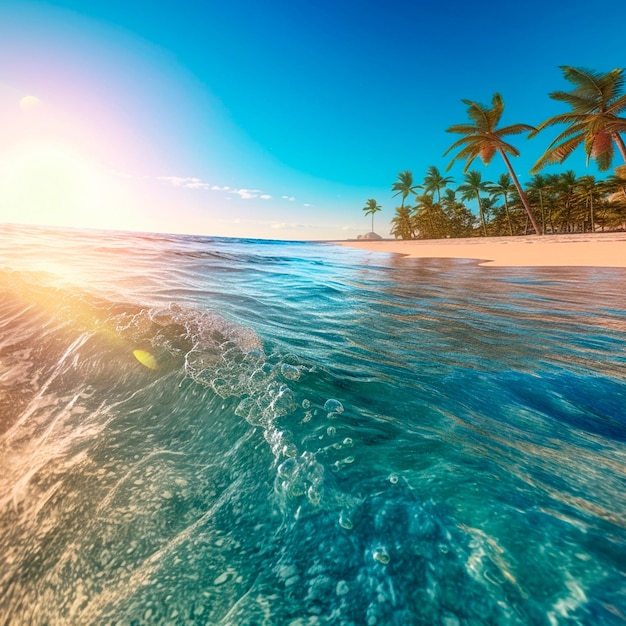 imagen de la Playa con el mar y palmeras alrededor