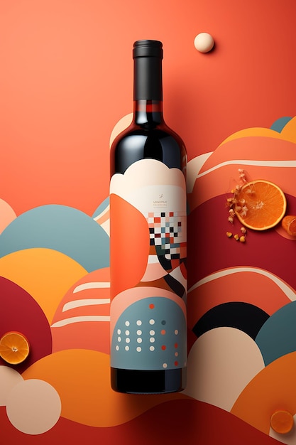 Imballaggio di bottiglie di vino contemporaneo colorato con un concetto creativo audace e vibrante
