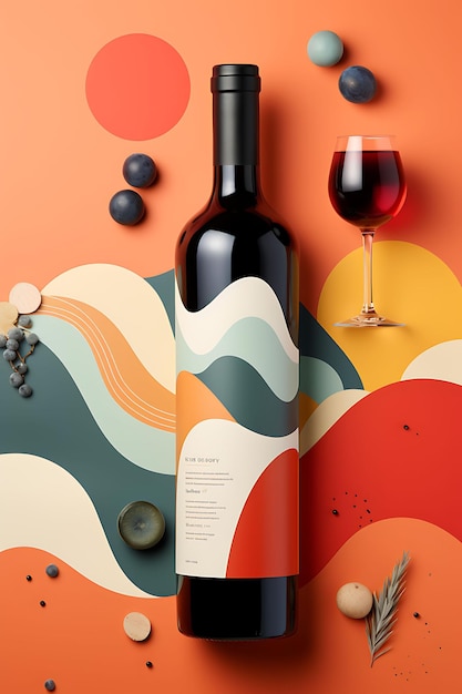 Imballaggio di bottiglie di vino contemporaneo colorato con un concetto creativo audace e vibrante