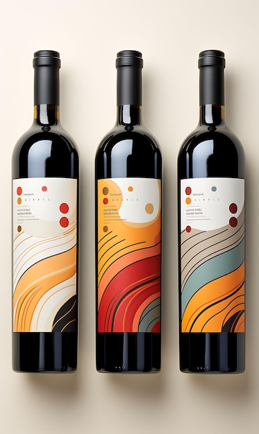 Imballaggio di etichette di vino artistiche colorate con un concetto creativo vibrante e astratto