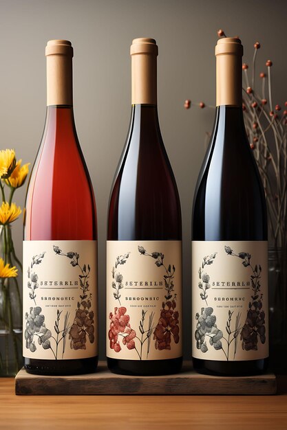 Imballaggio di etichette di vino colorate ispirate al vintage con un concetto creativo disegnato con idee silenziose e invecchiate