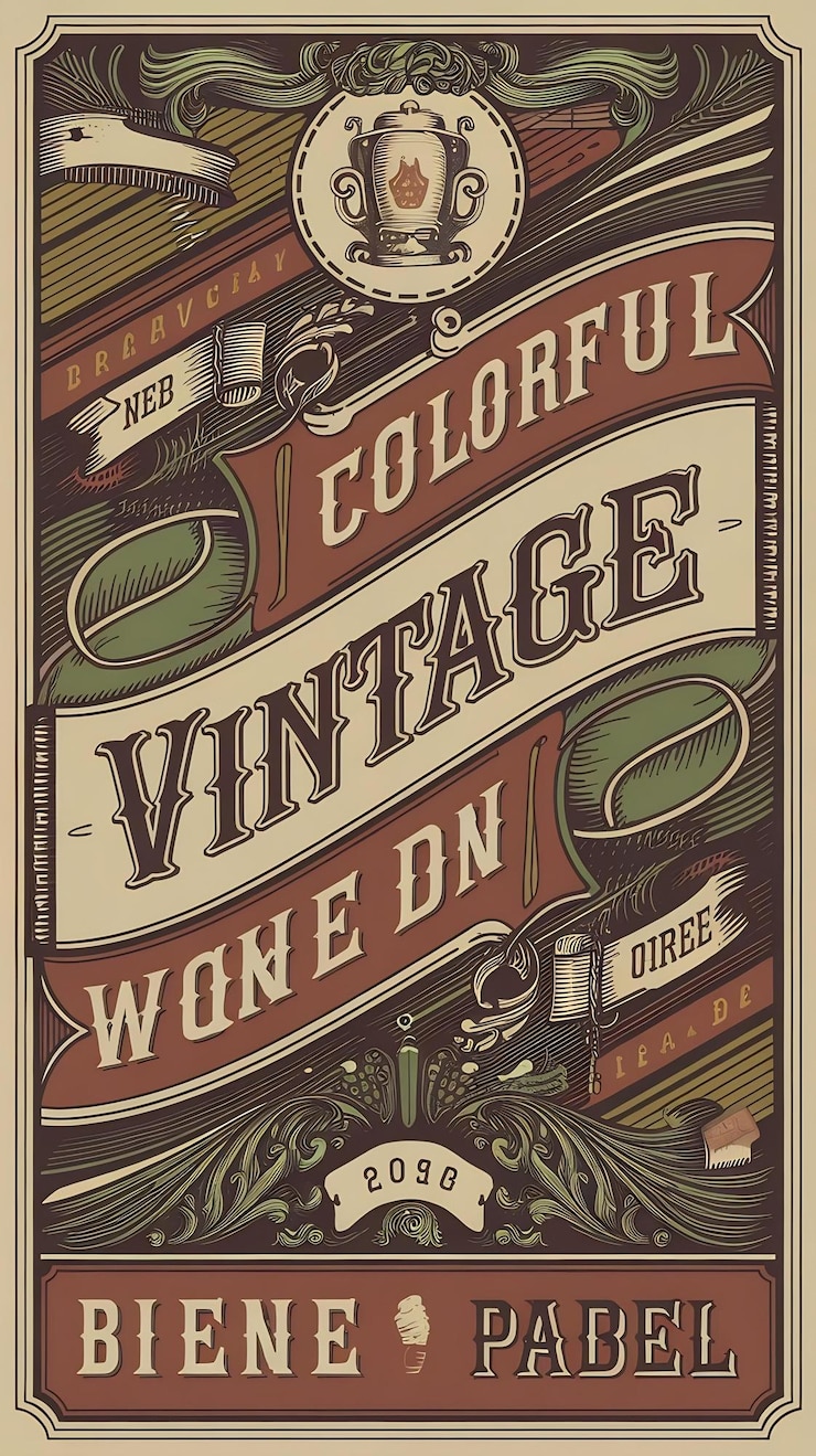Foto imballaggio di etichette di vino colorate ispirate al vintage con un design di idee di concetto creativo silenzioso e invecchiato