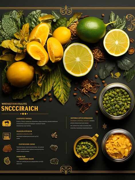 Imballaggio di Jackfruit in salamoia Imballaggio in lattina con un concept poster menu giallo e marrone