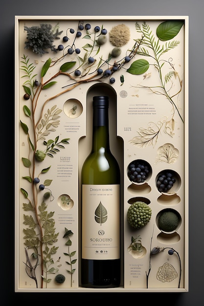 Imballaggio di scatole di vino sostenibili colorate con un concetto creativo ecologico e di progettazione di idee per la terra