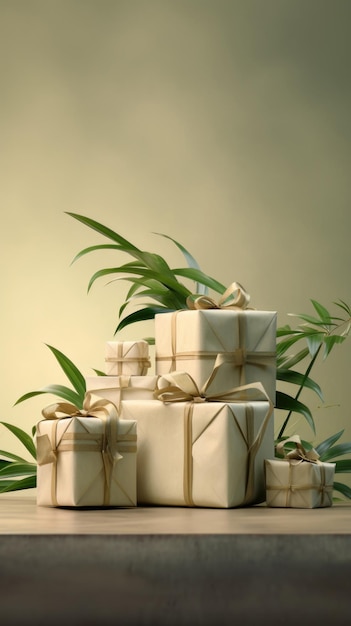 Imballaggio regalo a tema verde ecologico con decorazione vegetale tranquillo