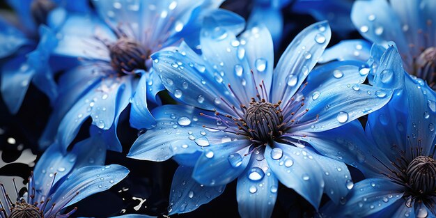 Imbevuto di fiori e foglie di bellezza con gocce d'acqua