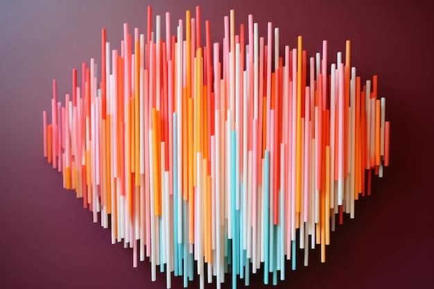 Imitazione di sfondo astratta a forma di cuore fatta da un gradiente di cannucce colorate
