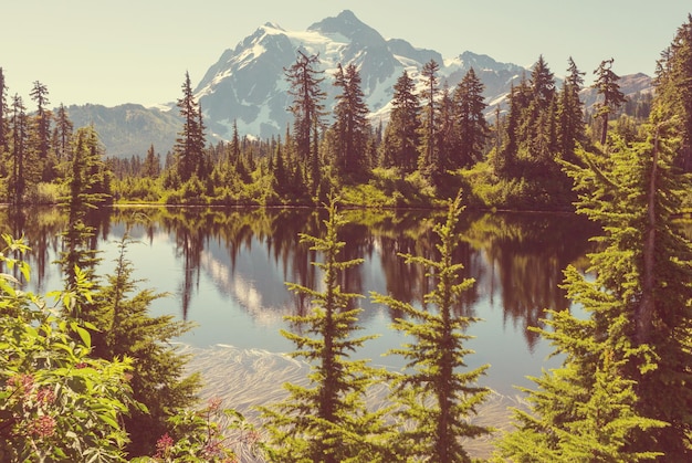 Immagina il lago e il monte Shuksan, Washington