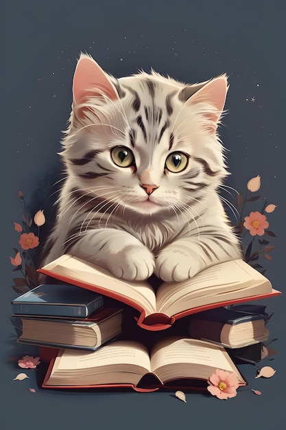 Immagina un gatto comodamente annidato in un libro da leggere. Design di una maglietta