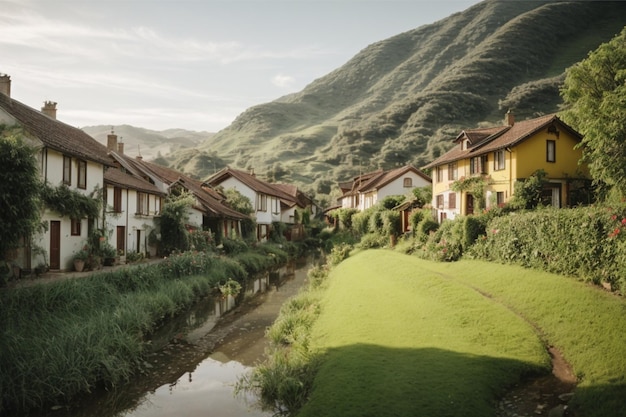 Immaginate un piccolo villaggio tranquillo circondato da lussureggiante verde e punteggiato da case affascinanti