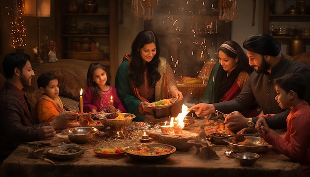 Immaginate una famiglia che si prepara per Lohri adornando la loro casa con luci e decorazioni