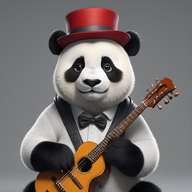 Immaginate una splendida illustrazione 3D di un musicista panda così ultra realistico e dettagliato che alm