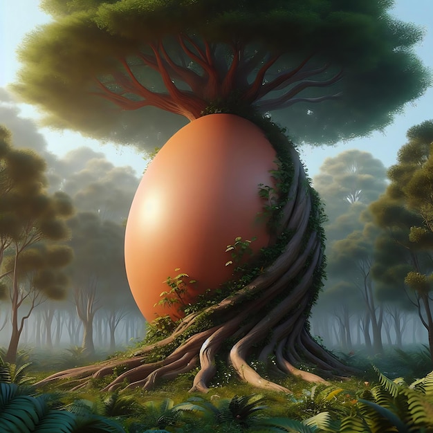 Immaginazione con disegno di albero con un uovo generativo da ai