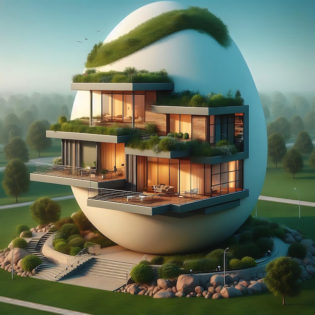 Immaginazione con il design della casa all'interno dell'uovo generativo da ai