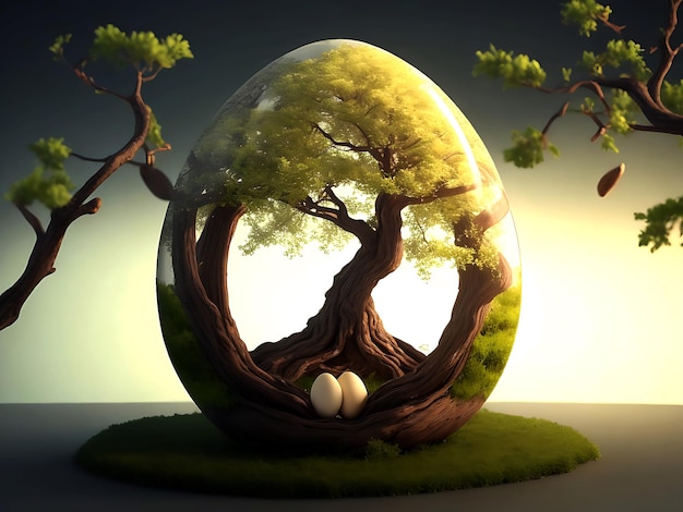immaginazione di uova con un vecchio albero