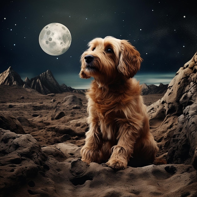 Immagine 2d del cane sulla luna