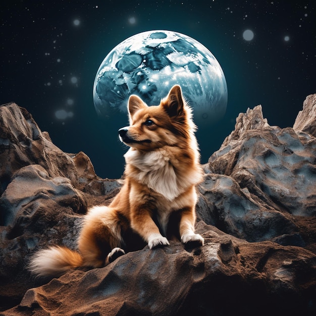 Immagine 2d del cane sulla luna