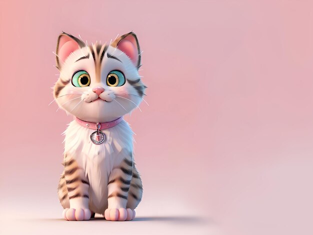 Immagine 3D completa di un gattino a tutto corpo sullo sfondo rosa dolce Lascia libera l'AI spaziale