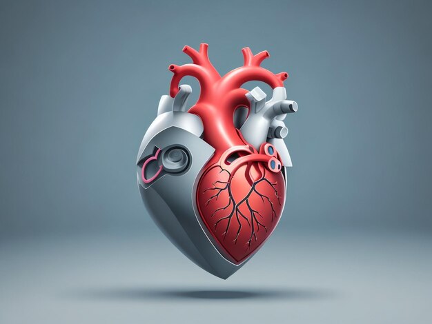 Immagine 3D del cuore anatomico con ingranaggi pop