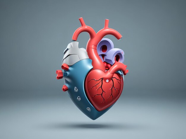 Immagine 3D del cuore anatomico con ingranaggi pop