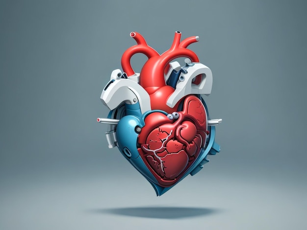 Immagine 3D del cuore anatomico con ingranaggi pop