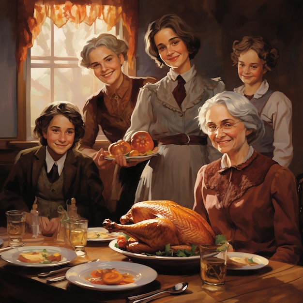 Immagine 3D della famiglia al tavolo del Ringraziamento