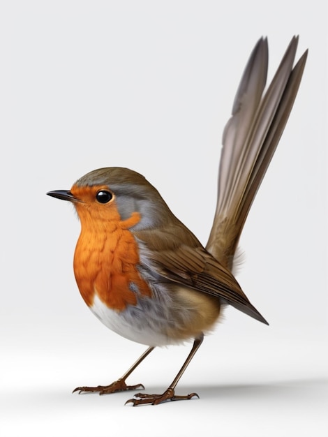 Immagine 3D di un uccello Robin su sfondo bianco