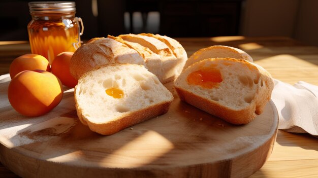 Immagine 3D realistica di pane francese e marmellata di albicocche