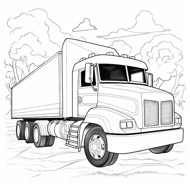 Immagine a colori in bianco e nero di un camion con caricatore