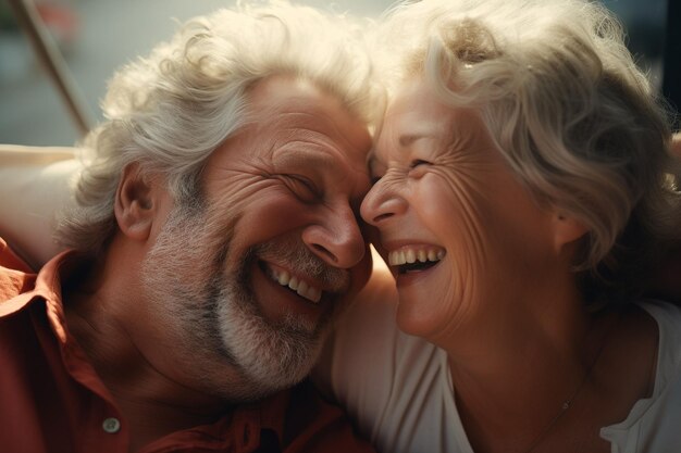 Immagine ad alta angolazione di una coppia anziana che ride
