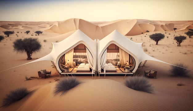 Immagine ad alta risoluzione desert resort tenda di lusso interi Generativo Ai