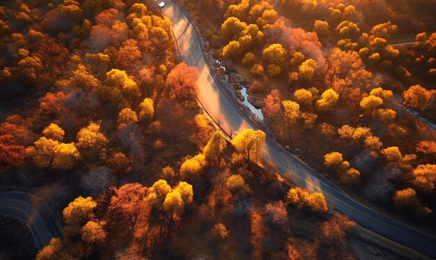 immagine aerea della strada autunnale