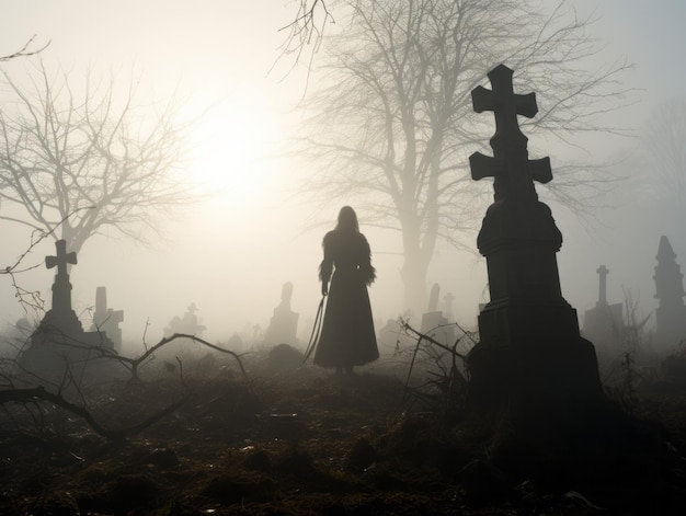 Immagine agghiacciante di un cimitero vintage