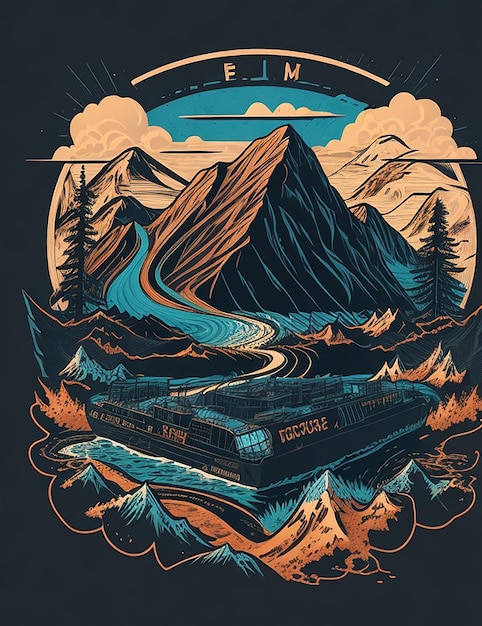 Immagine Ai dell'auto di montagna per il design della maglietta