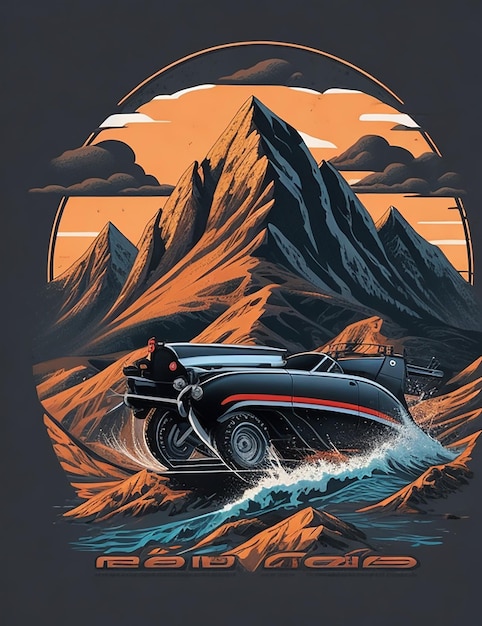 Immagine Ai dell'auto di montagna per il design della maglietta