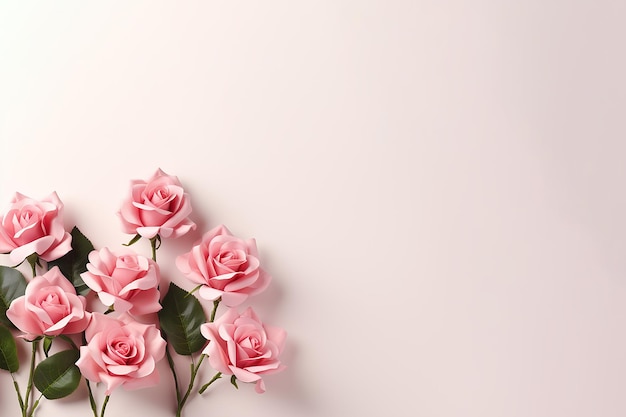 Immagine AI generativa di decorazione di rose rosa con spazio vuoto su sfondo bianco